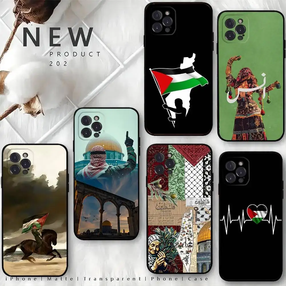 

P-Palestines-F-Flag Map Phone Case For iPhone 17,16,15,14,13,12,Pro,Max,Plus,E,SE4,Air,Mini Black Soft Box
