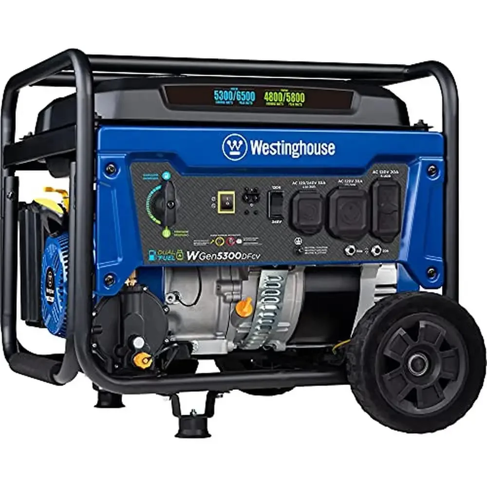 5300W Gasoline/Propane Dual Fuel Portable Generator with 4.7 Gallon Fuel Tank Multiple Outlets Plug-and-Play Kit CO Sensor