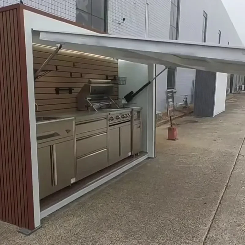 Modern Stainless Steel Waterproof Eco-Friendly Outdoor Kitchen BBQ Grill Cabinet Set Flame Safety Protective Shed for Backyard