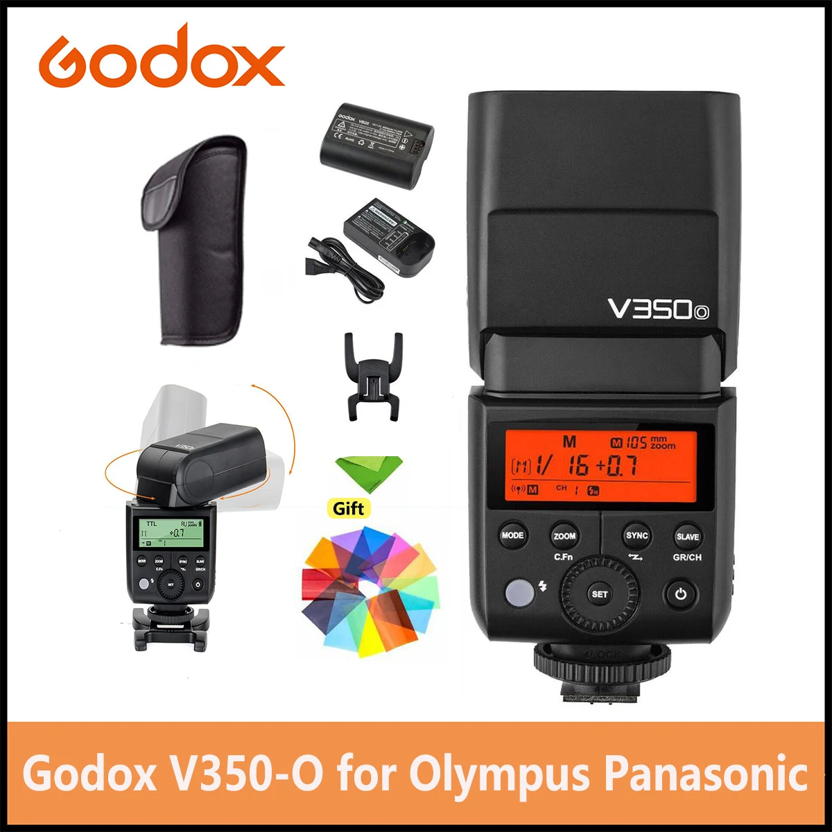 Godox V350o2.4G GN36 TTL 1/8000s HSS with Li-ion Rechargeable Battery 500 Full Power Camera Flash,for Olympus Panasonic