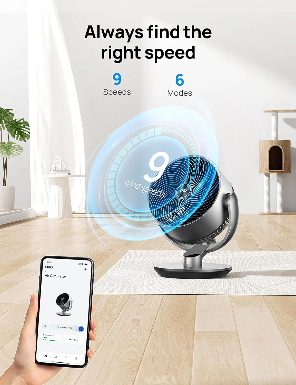 16 Inch 25dB Quiet Smart Fans for Bedroom, DC Room Fan with Remote, 120°+120° Oscillating Fan, 6 Modes, 9 Speeds image 5