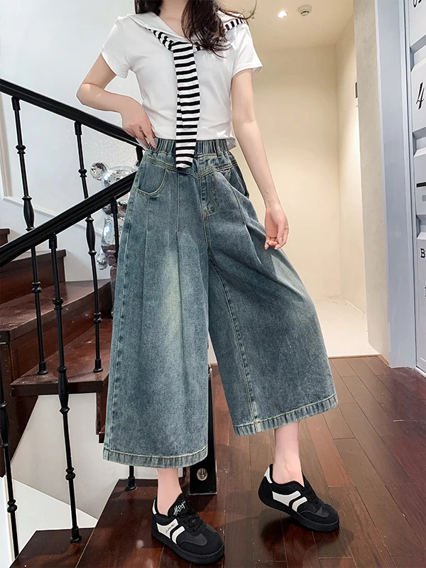 Retro High Waist Loose Fit plus Size Denim Jeans Women's Casual Pants Conceal Flattering Wide Leg Trousers