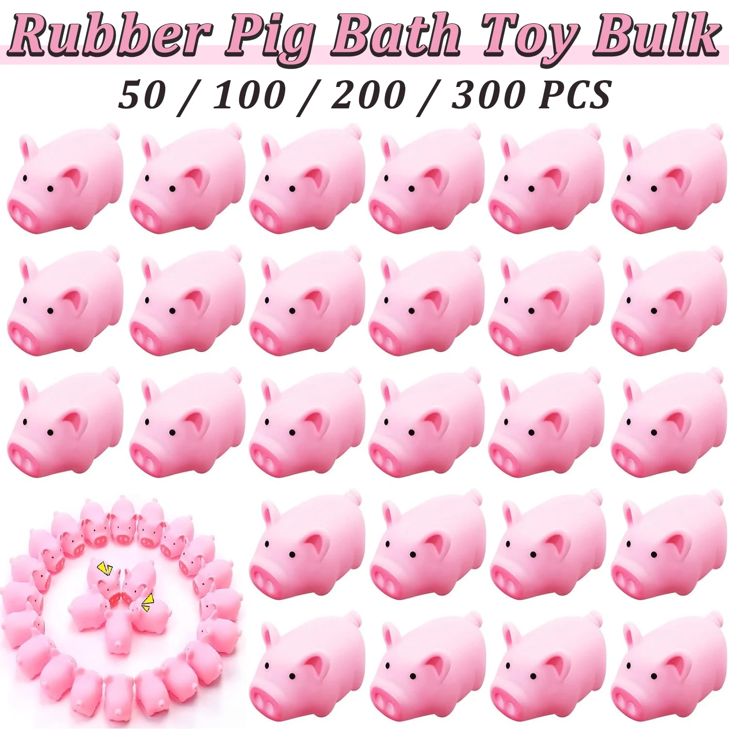 50-300Pcs Mini Rubber Pigs Bulk Baby Bath Toy Pink Tiny Piggies Squeaky Pig Toys for Shower Birthday Party Gift Decoration