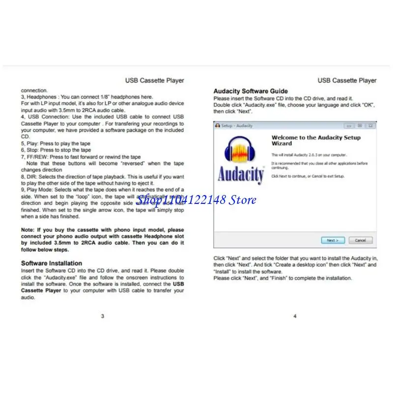 P9FA Cassette Recorder USB Tape to MP3 Converter Portable Tape Player for Laptop PC