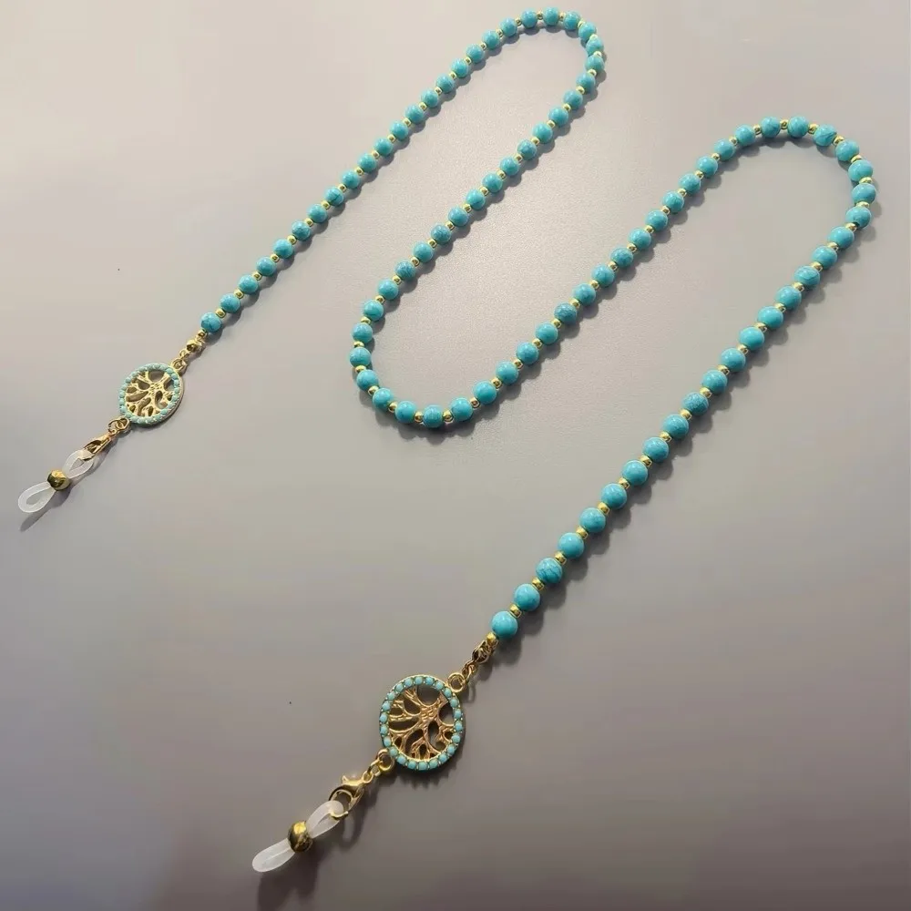 Imitation Turquoise Glasses Hanging Chain Anti Slip Design Diamond Inlaid Glasses Anti Slip Rope Pearl Inlaid Fashion Accessory