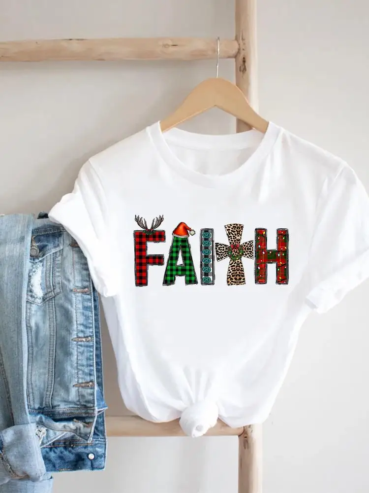 

Christmas Faith Trend 90s Graphic T Shirt Print T-shirt Top Women Fashion Clothing New Year Holiday Female Short Sleeve Tee