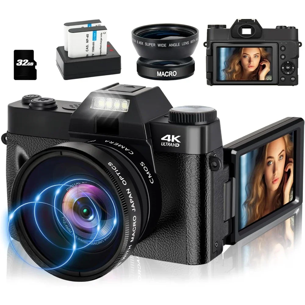 

4K Digital Cameras for Photography 48MP WiFi Autofocus Video Camera 16X Digital Zoom Anti-Shake Compact Vlog Camera for YouTube