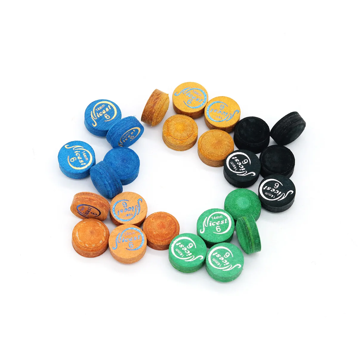 Promotie 50 stuks/doos 6-laags hoge kwaliteit beste biljartpooltip 14mm met verschillende kleuren biljartpoolkeu tips - afbeelding 2