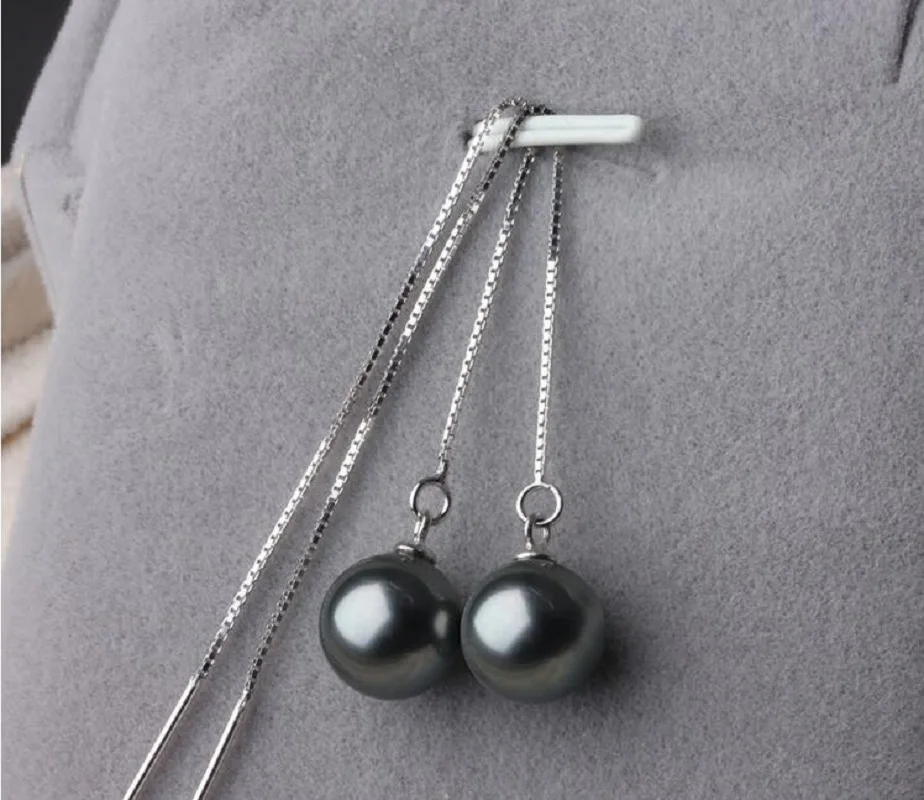 Pair of  9-10mm 8-9mm 10-11mm 11-12mm natural south sea perfect round black pearl earring