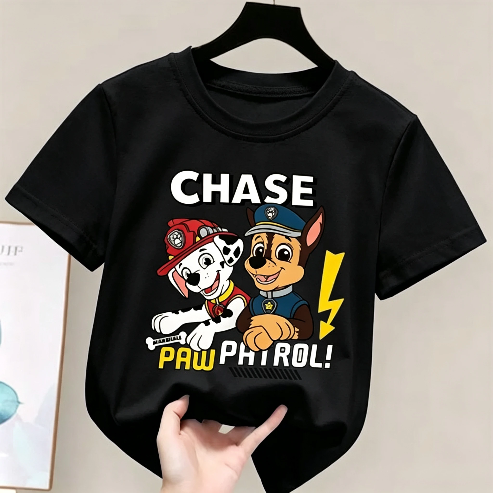 Kids Paw Patrol T‑Shirt Chase Marshall Cartoon Dog Print Short Sleeve Casual Cotton Tops for Boys Girls