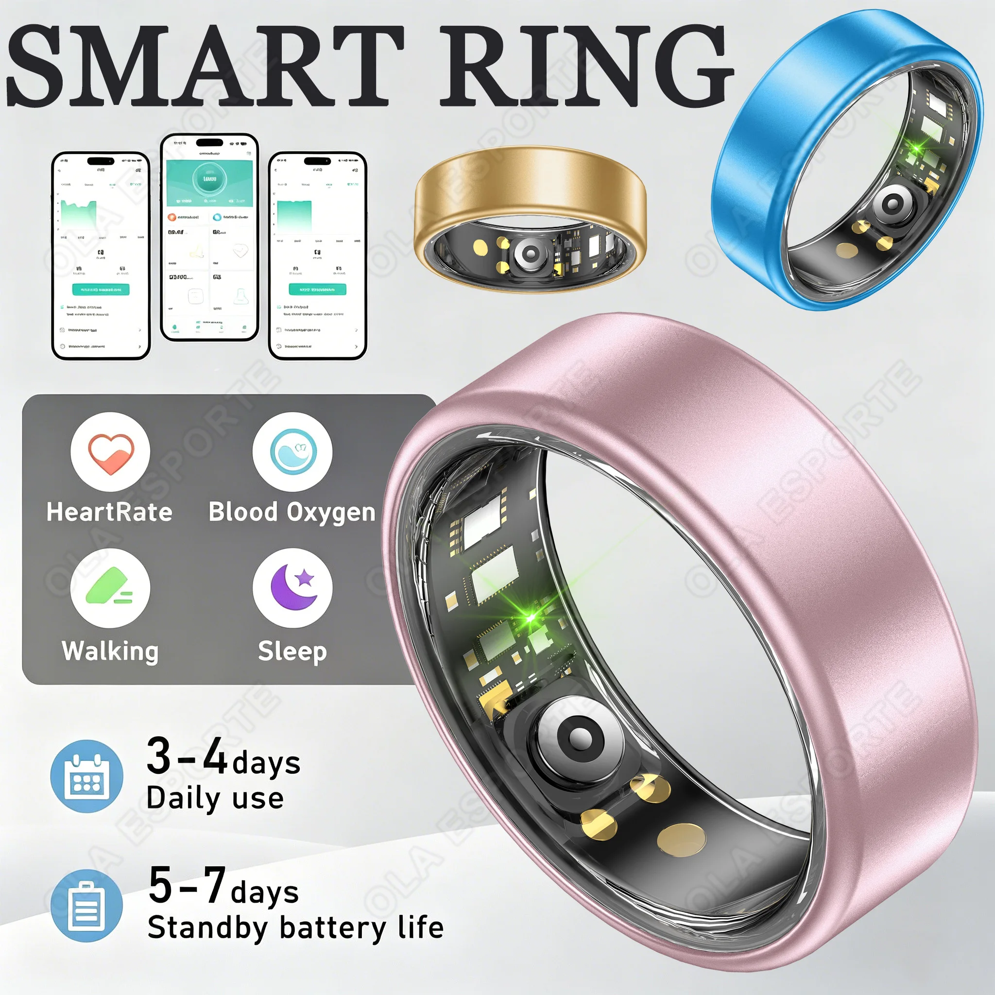 Neuer Modischer Gesundheitsmonitor Smartring Herzfrequenz-Blutsauerstoff-Überwachung IP68 Wasserdicht Multi-Sport-Modus BT Smart Ring 2026