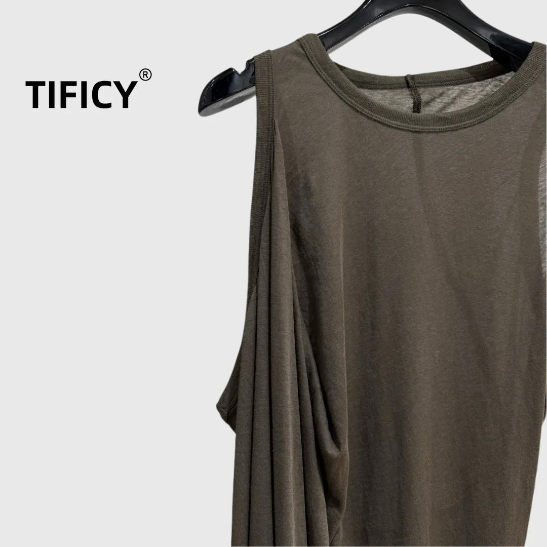 High Street Dark Ro High Street Tanks Tees Tops Men's  Asymmetric Drop Tank Versatile High Street Dark Style Tank