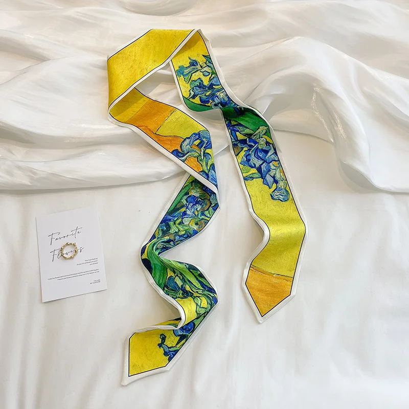 透けるファッションヘッドバンド絶妙な薄いストリーマーバッグストラップ春と夏の油絵スタイル小さなリボンロングスカーフベルト