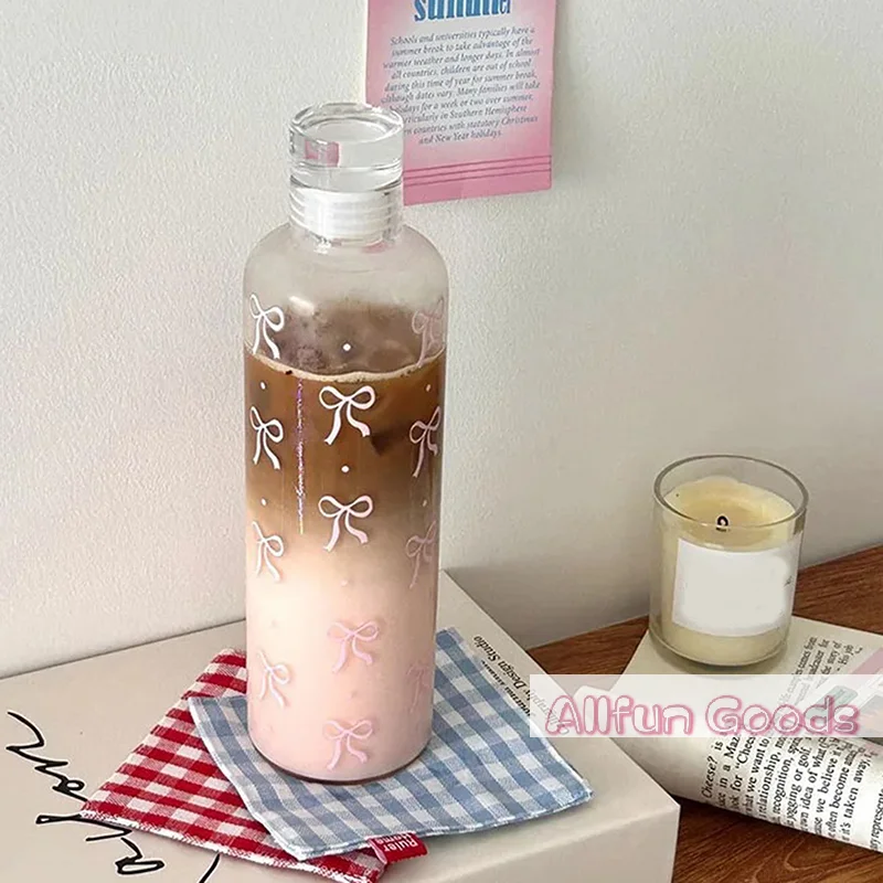 [TG835]500ML Kawaii Bow Plastic Water Bottle With Time Scale Transparent Water Cup Outdoor Sports School Drinking Water Bottle