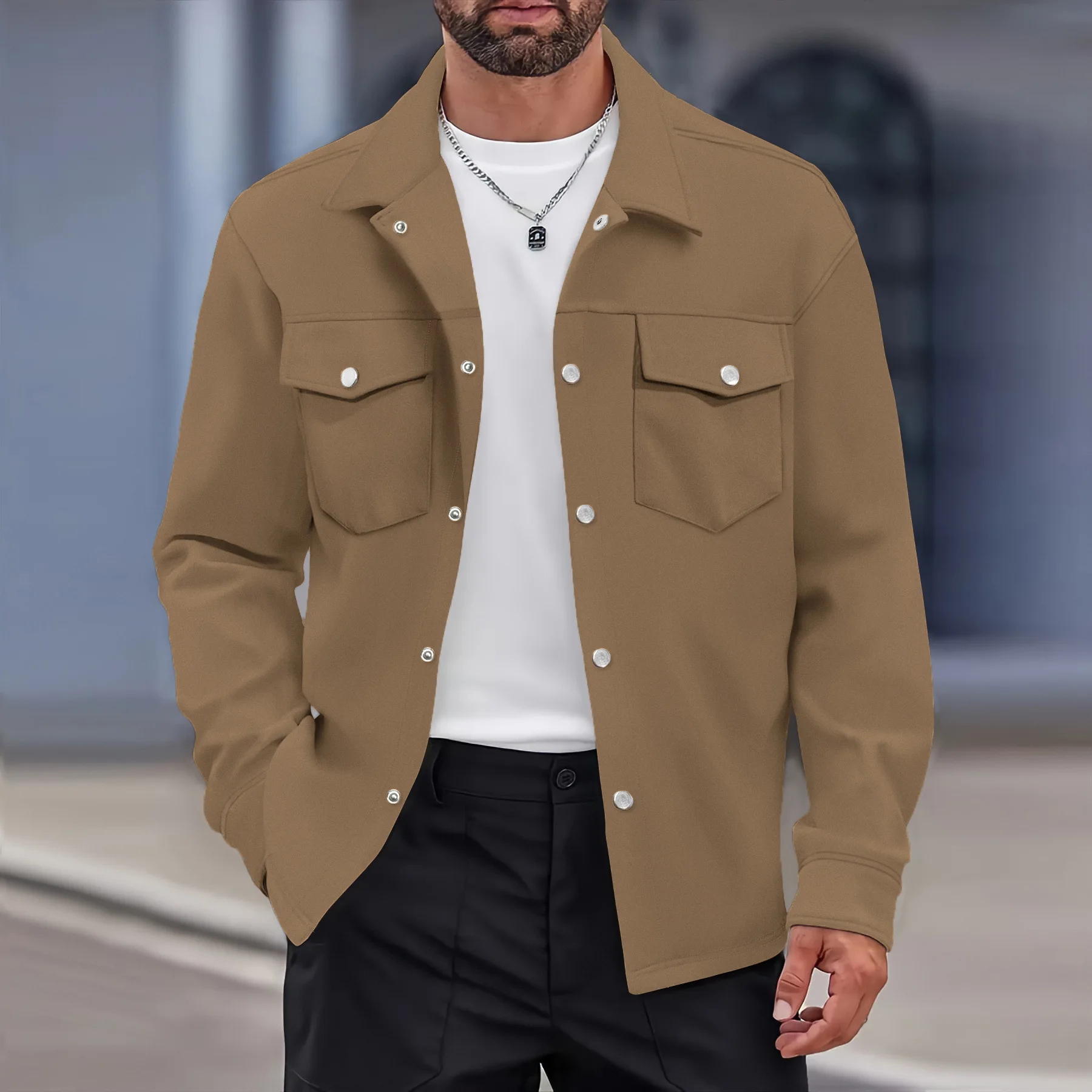 Spring and Autumn men's best-selling milk silk fabric, fashionable, loose-fitting, comfortable multi-pocketed jacket with long s
