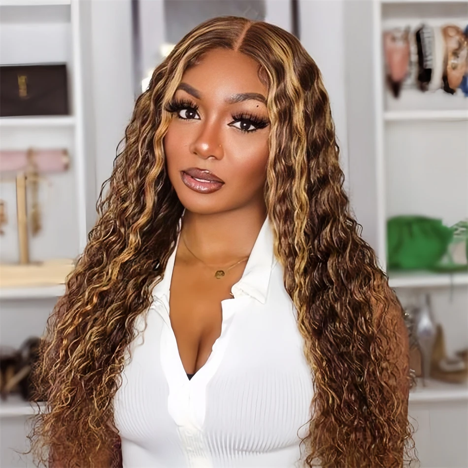 

Highlight Colored Curly 13x6 Lace Front 200 Density 30 Inch Preplucked Wigs 100% Human Hair Lace Frontal Deep Wave Wig for Women