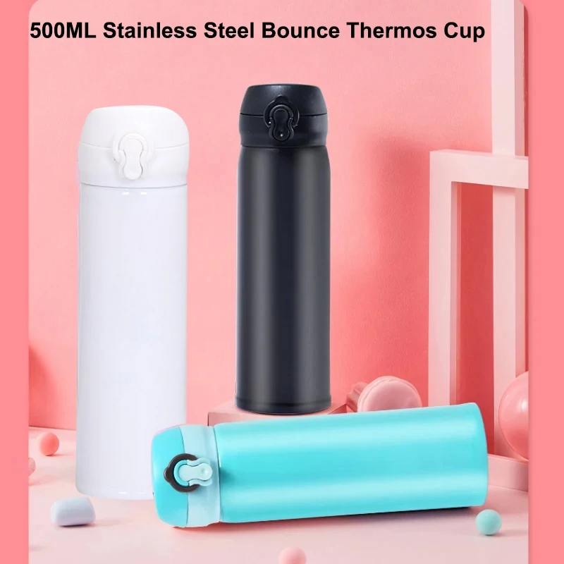 500ML Stainless Steel Bounce Thermos Cup Leakproof Vacuum Flask Insulated Water Bottle Outdoor Drinkware