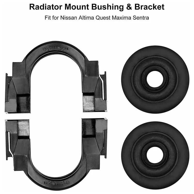 2Set Engine Upper Radiator Mount Bracket & Bushing 21506-6M100 21542-CA000 Black For Nissan Maxima Quest Rogue Altima