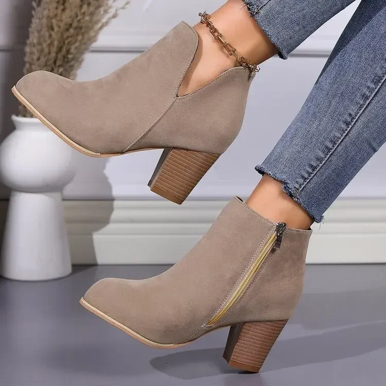 Botas de salto quadrado confortáveis para mulheres, Botas laterais elegantes, 2024