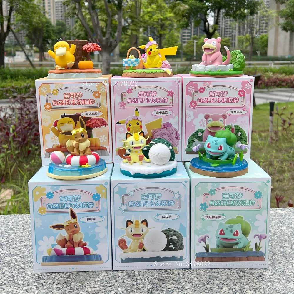 Figuras de acción de Pokémon originales, diversión Natural, Psycanard, Pikachu, Eevee, Meowth, Bulbasaur, Slowpoke, juguetes de PVC, muñeca Kawaii, regalo