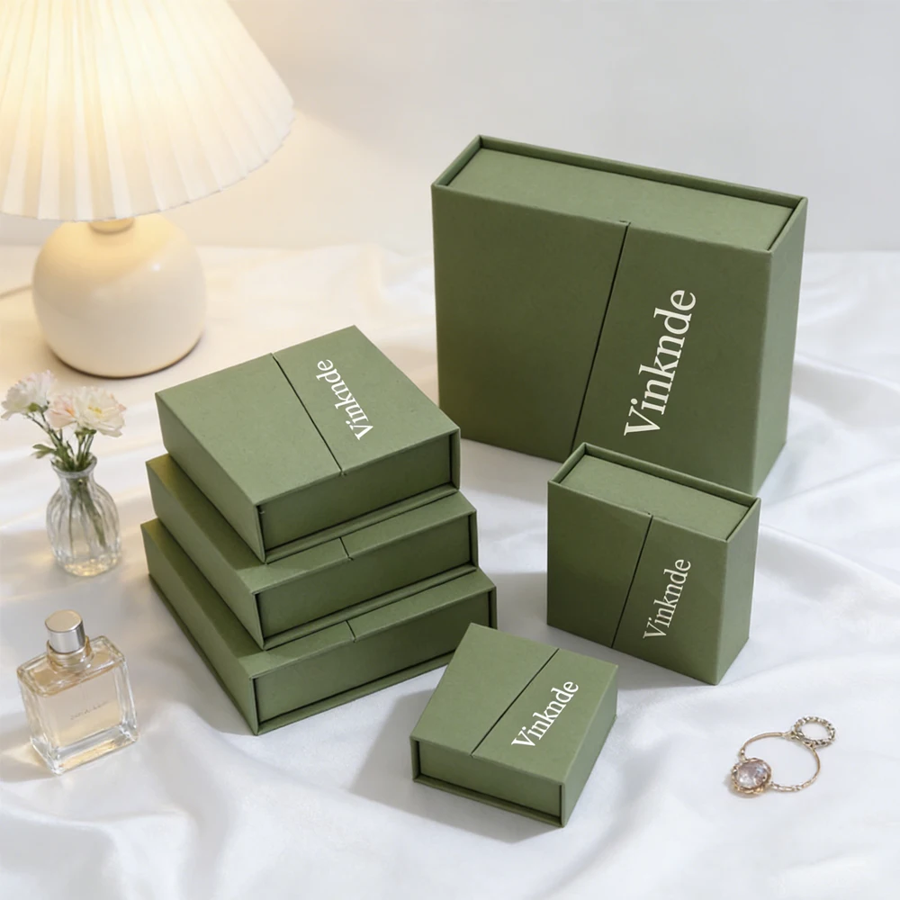 

20Pcs Custom Luxury Necklace Earring Ring Jewlery Gift Box Double Open Door Jewellery Case Green Magnetic Flip Cover Jewelry Box