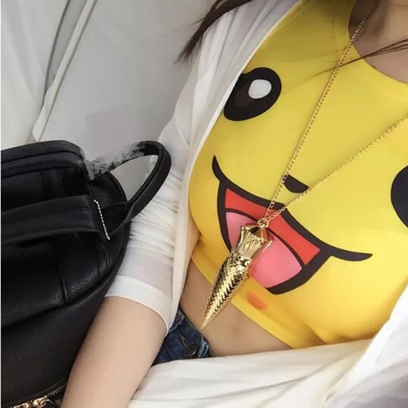 Pokemon potwory styl Harajuku krótki Top moda kobiety Cosplay kieszeń Jigglypuff Charmander podkoszulki seksowna krótka kamizelka bez rękawów