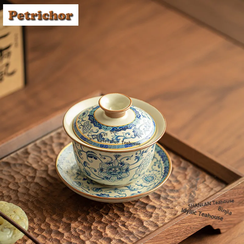 

150 мл Ru Kiln с открытым узором, витой лотос, гавань, чайная варенька ручной работы, чайная миска с крышкой, комплект чайника, крышка, миска, коллекция чайных наборов