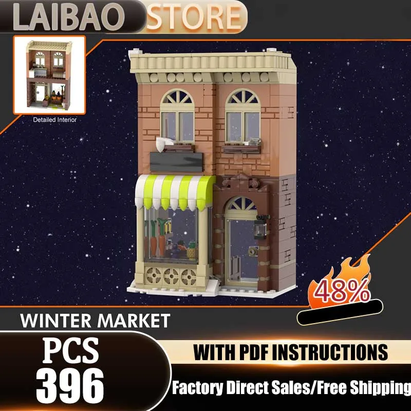 

Modular City Building Moc Building Blocks Winter Market Model Technology Brick DIY Assembly Holiday Gifts Construction Set Toys
