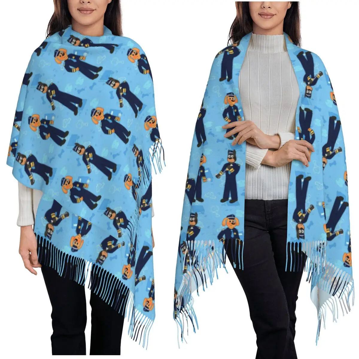 My New Favorite Characters Sheriff Labrador Scarf Tassel Scarves for Women  Warm Shawls and Wraps Long Fall Winter Shawl Wrap