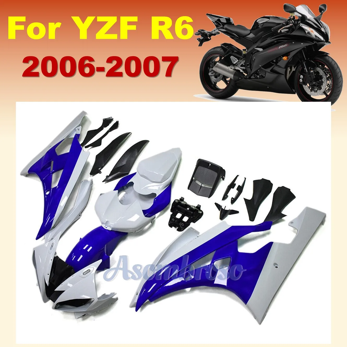 Motorcycle Fairings Kits Bodywork Protection kit for Yamaha YZF R6 2006 2007  YZFR6 06 07 YZF-R6 Blue White