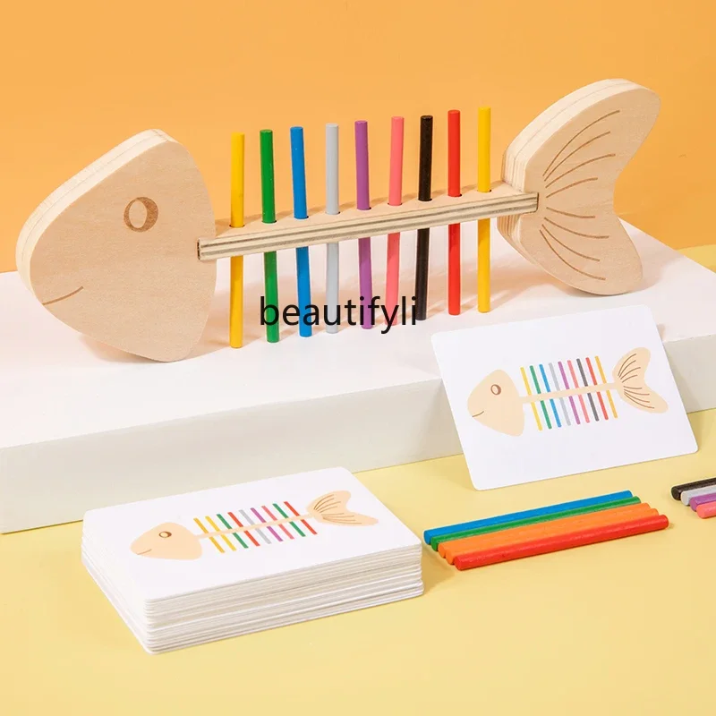 Teaching aids Wooden fish bone color, games Children's early education Puzzle Toddler learning toys