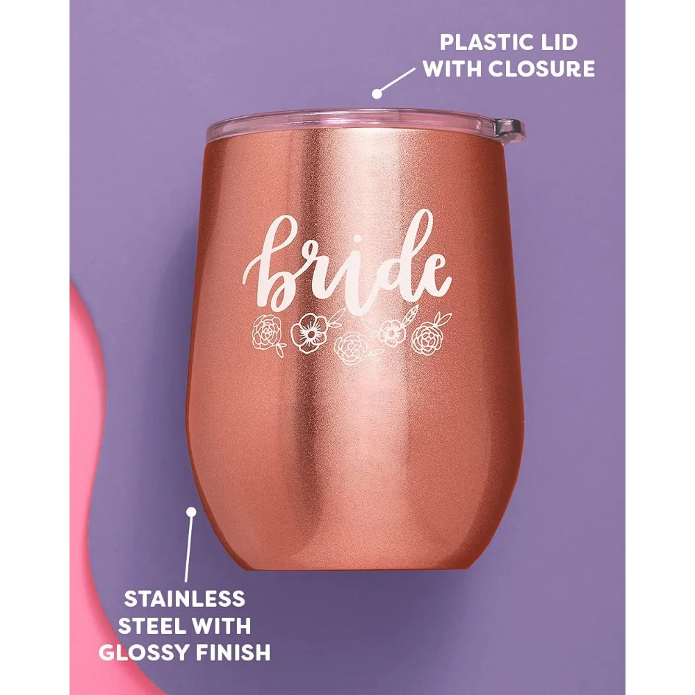 12oz Bride Wine Tumbler Gift Glossy Stainless Steel Bachelorette Party Decorations Cups Bridal Shower Engagement Bride To Be