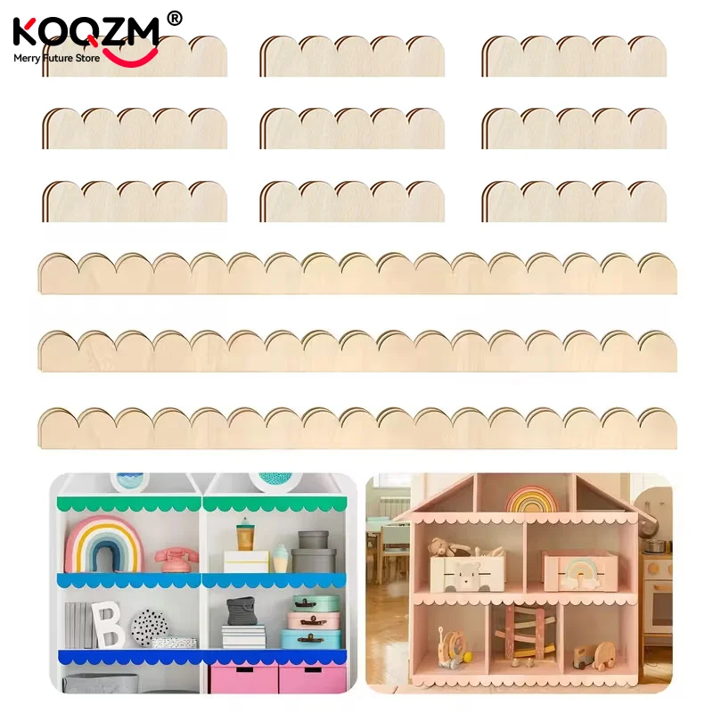 6/12pcs Wood Border Trim Scalloped Unfinished Decorative Edge Wooden Strips Moulding Diy Crafts Wall Cabinet Home Decoration