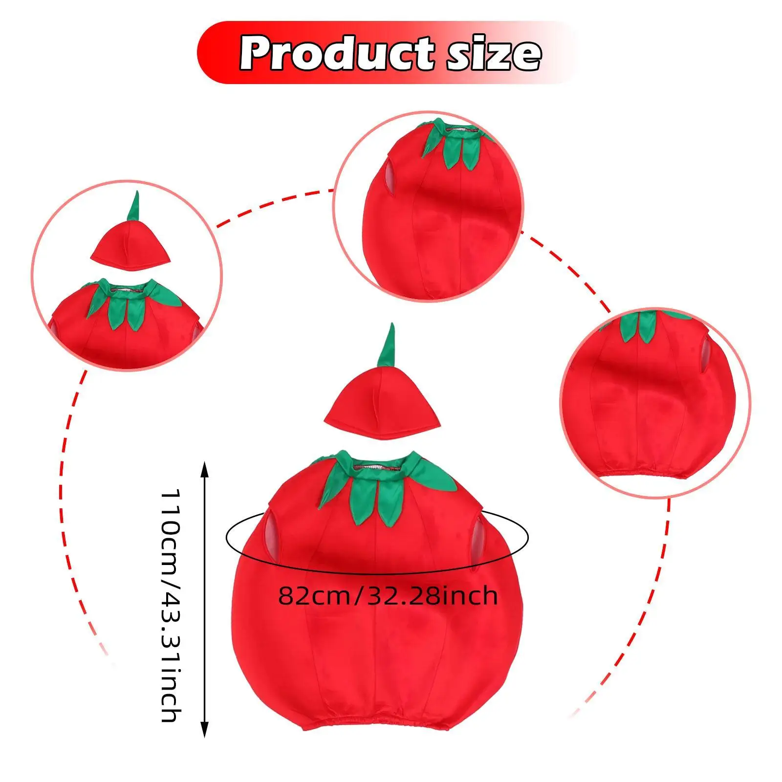 Kids Tomato Costume Cute Children Vegetable Costume Fancy Dress Outfit for Party Stage Performance Role Playing Carnival Holiday