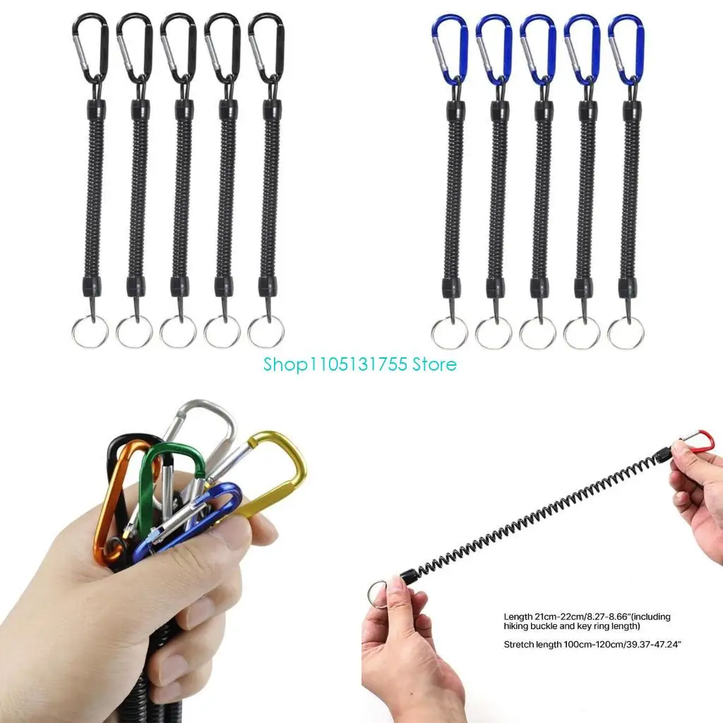 K0EF 5Pcs Fishing Lanyards with Carabiner Fishing Coiled Lanyards Fishing Tool Retractables Safe Rope for Plier, Boatings, Tool