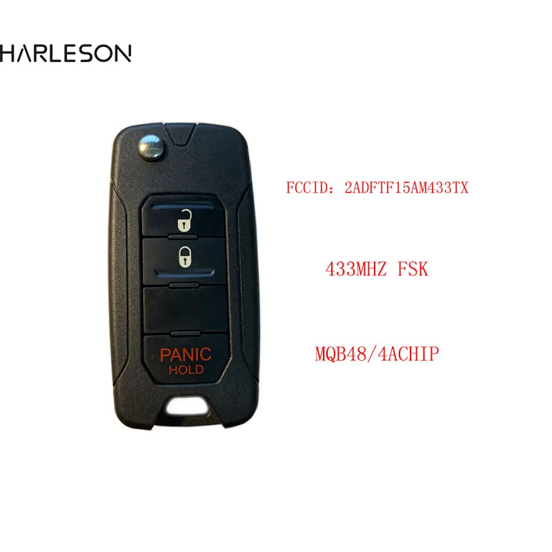 

3/4 Buttons Flip Remote Key FSK 433.92MHz Megamos AES Chip ID48 for Jeep Renegade 2016-2018 Fiat 500X FCC 2ADFTFI5AM433TX SIP22