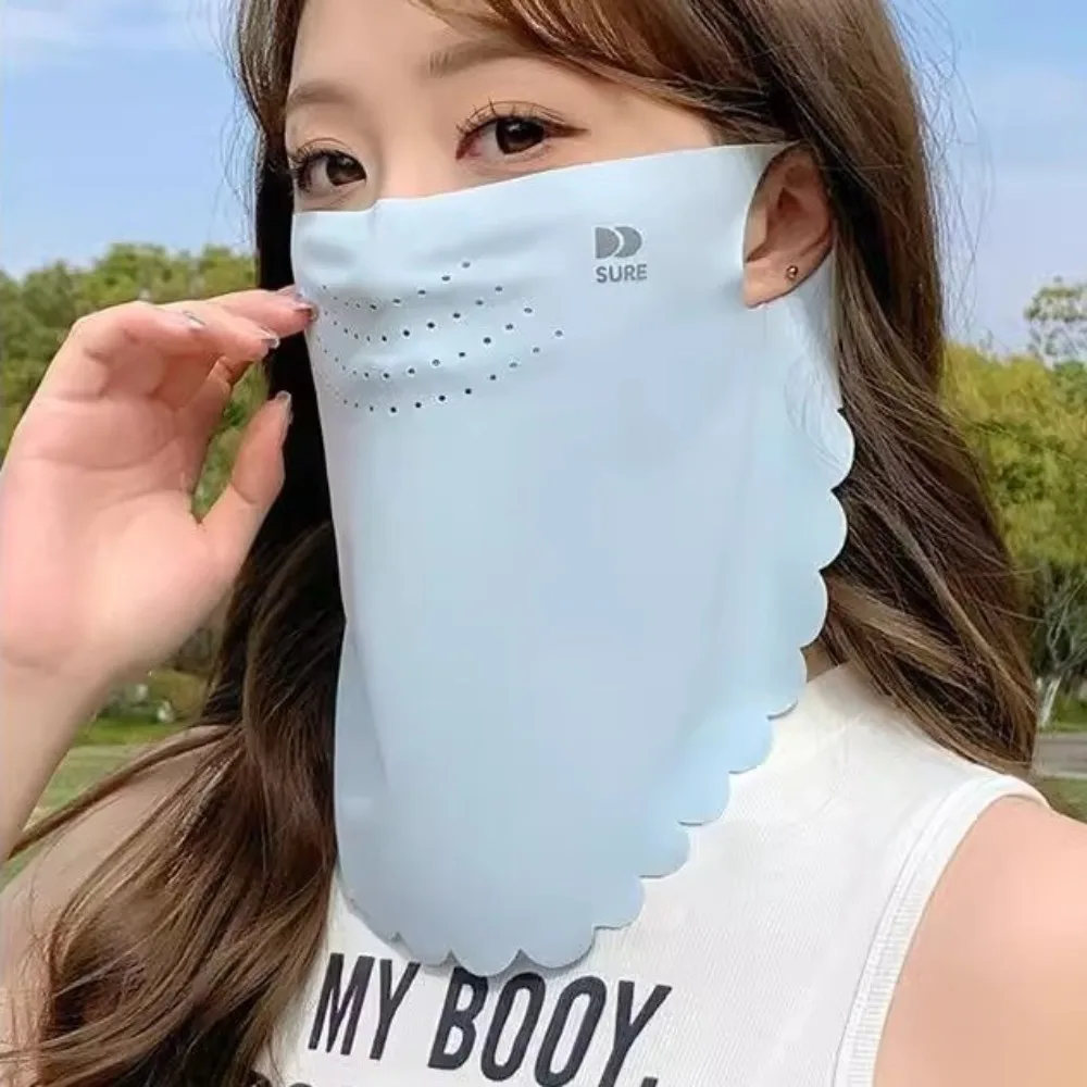 솔리드 컬러 자외선 차단 마스크 여름 페이스 스카프 햇빛 차단 턱받이 아이스 실크 마스크 페이스 커버 페이스 쉴드 넥 랩 커버 야외용