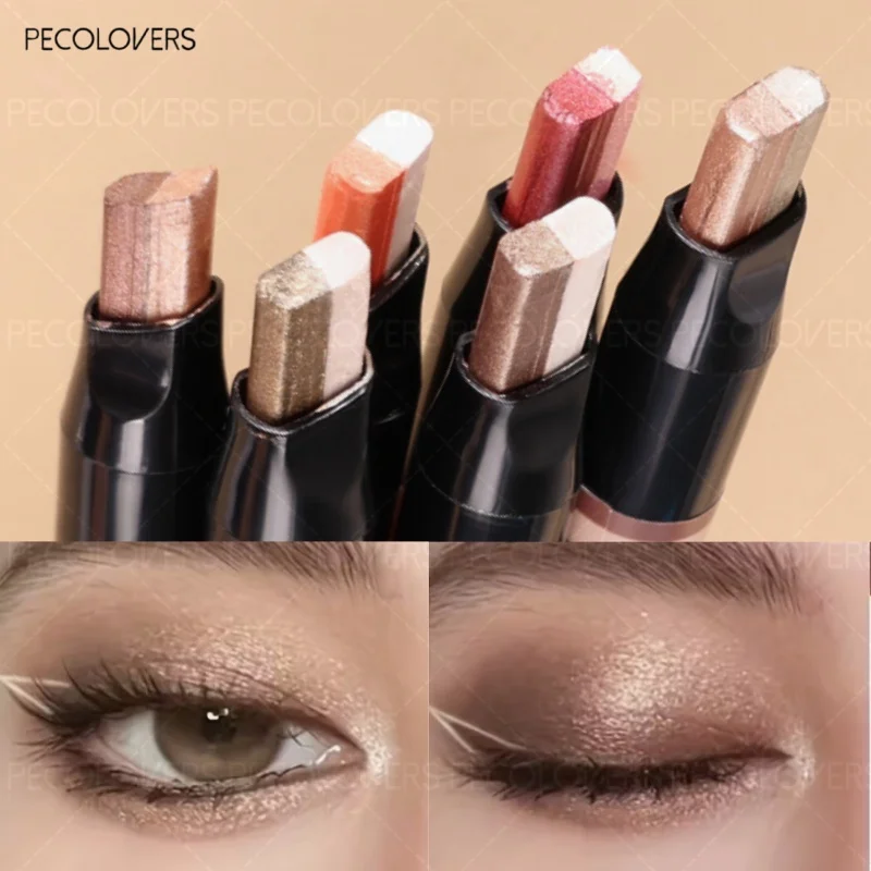 ダブルカラーグリッターアイシャドウスティックペンシルアイシャドウメイク防水バイカラーシマー化粧品美容メイクツールギフト