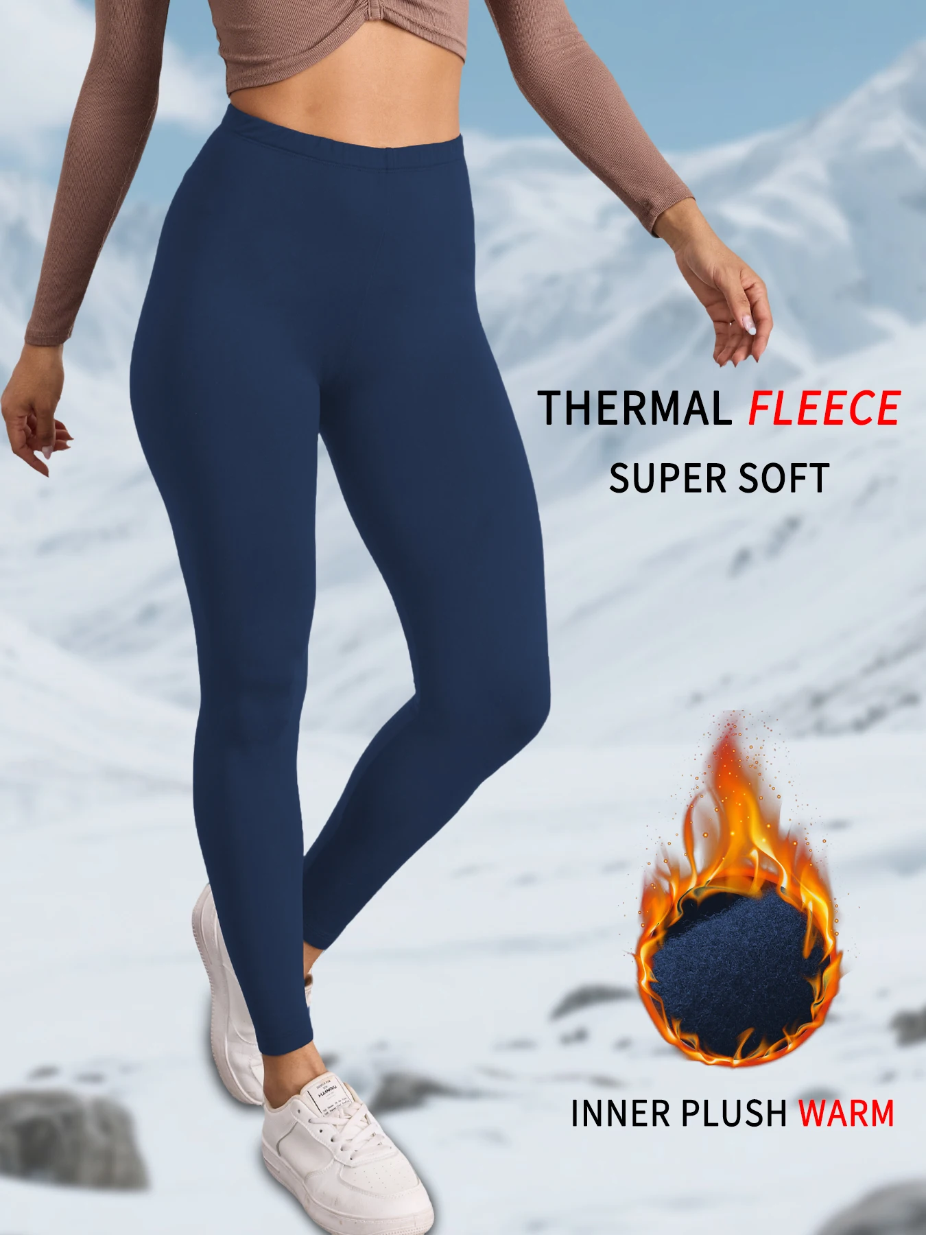 フリース裏地付きの女性用冬用サーマルローライズレギンス。非常に柔らかな着心地で、寒い天候でのワークアウトに最適です。