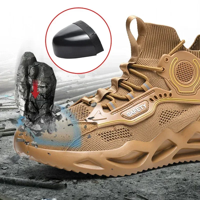 حذاء رياضي متوسط الارتفاع برأس فولاذي للرجال، مجموعة ربيع/صيف 2025، مع رفع كعب مدمج، مقاسات كبيرة، أحذية رجالية عصرية