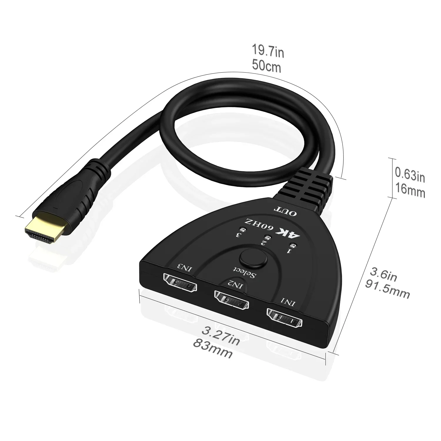 Mini conmutador V2.0 compatible con HDMI, 4K, 60Hz, 3D, 3 puertos, 4K @ 30/1080P, divisor de interruptor, 3 en 1, puerto de salida, Cable Hub para DVD, HDTV, Xbox, PS4