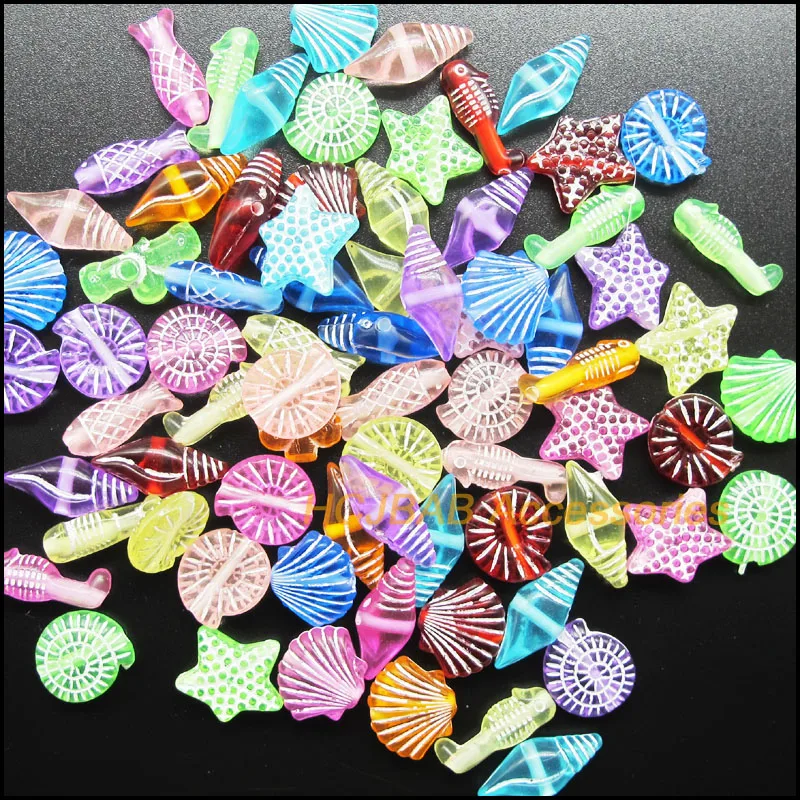 

60Pcs Relief Pinting Mixed Acrylic Marine Shell Starfish Plastic Spacer Beads Charms 6mm-15mm