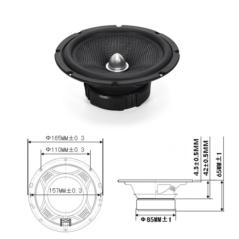 Creadvent 6.5 Inch Bullet Midrange Bass Speaker Woofer 4/8ohm 30/40W  Home Theater DIY HiFi Audio Fiber Diaphragm Loudspeaker