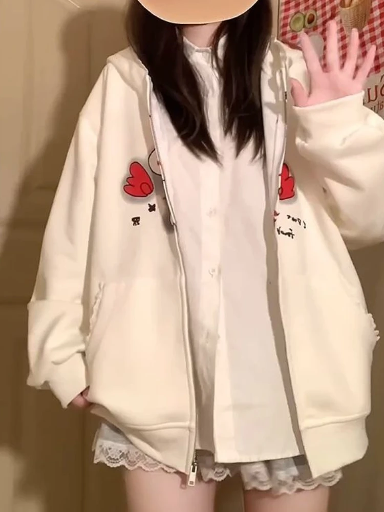 Felpa con cappuccio patchwork in pizzo giapponese Kawaii autunno donna Y2k giacca allentata vintage casual dolce cappotto anni 2000 2025 Chic