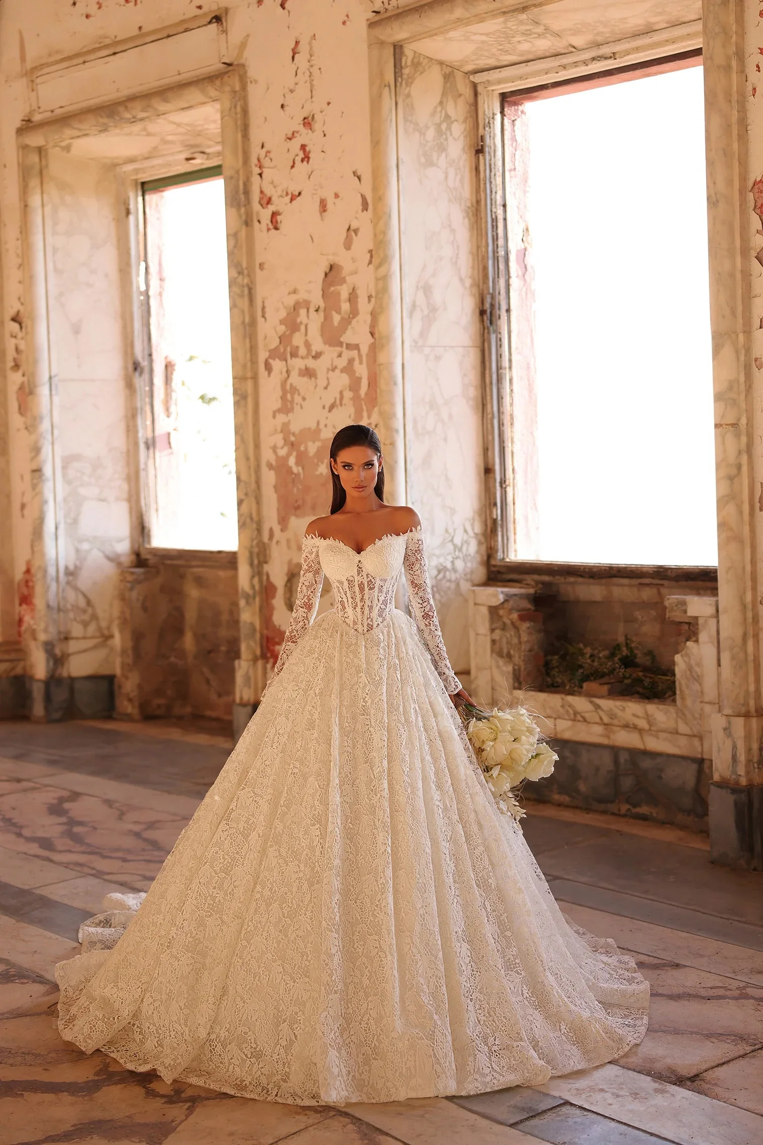 

Lace Wedding Dress Vintage Vestido De Novia Manga Larga Ball Gown Dresses For Bride Vestidos Alta Costura Trouw Jurken Dames