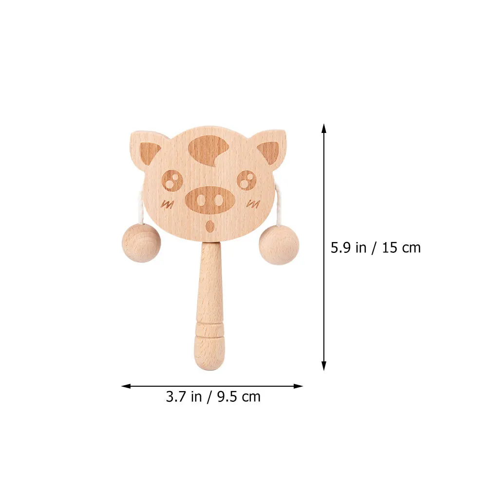 1개 나무 딸랑이 드럼 아기 손벨 돼지 모양 악기 유아 초기 교육 나무 딸랑이 흔들 드럼 아기용