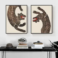 Tiger Poster Japanese Style Animal Canvas Painting Vintage Asian Art Print Minimalist Wall Picture for Living Bedroom Home Decor