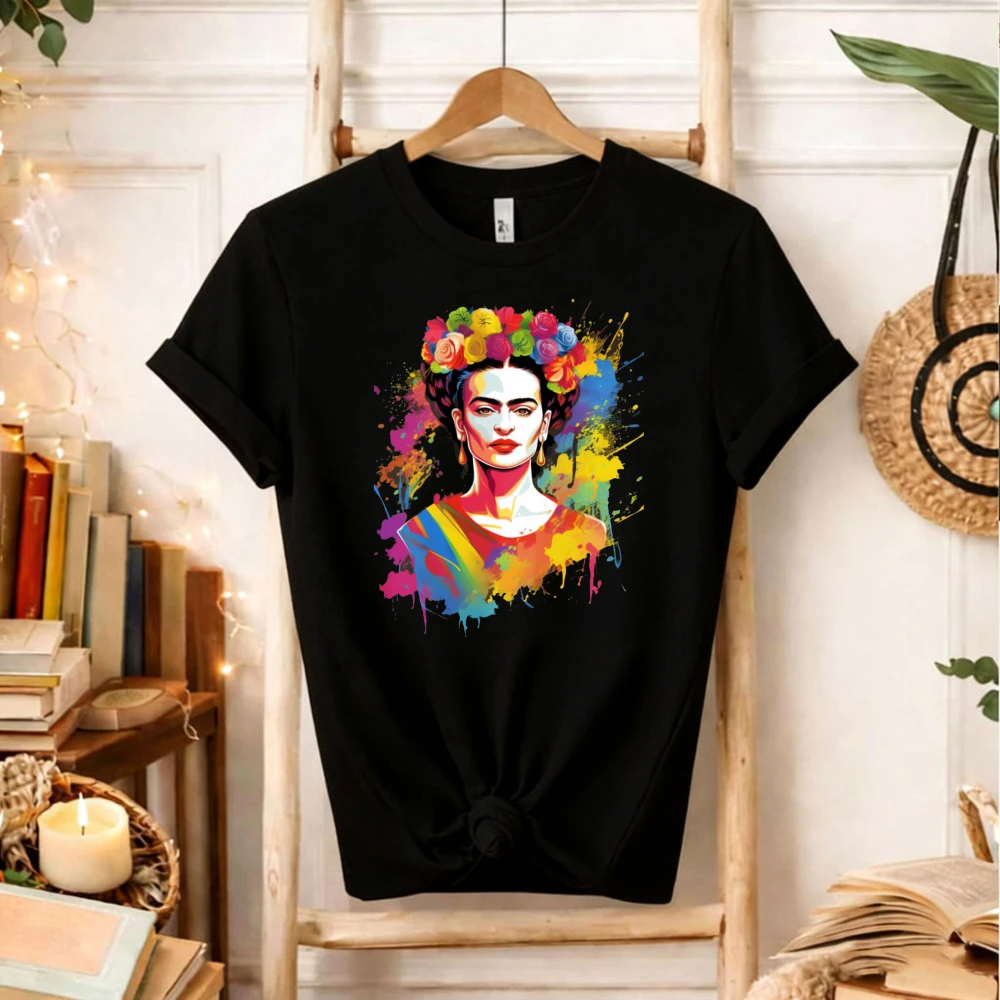 Frida Kahlo T-Shirt for Women Colorful Splash Art Print Graphic Tee Vintage Mexican Artist Design Short Sleeve Cotton Boho Tops