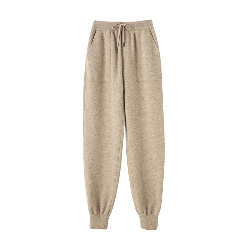 Men'S 100% Cashmere Pants Spring And Winter Casual Knit Sweatpants High-Waisted Thickened Jogger Pants For Outdoor Wear