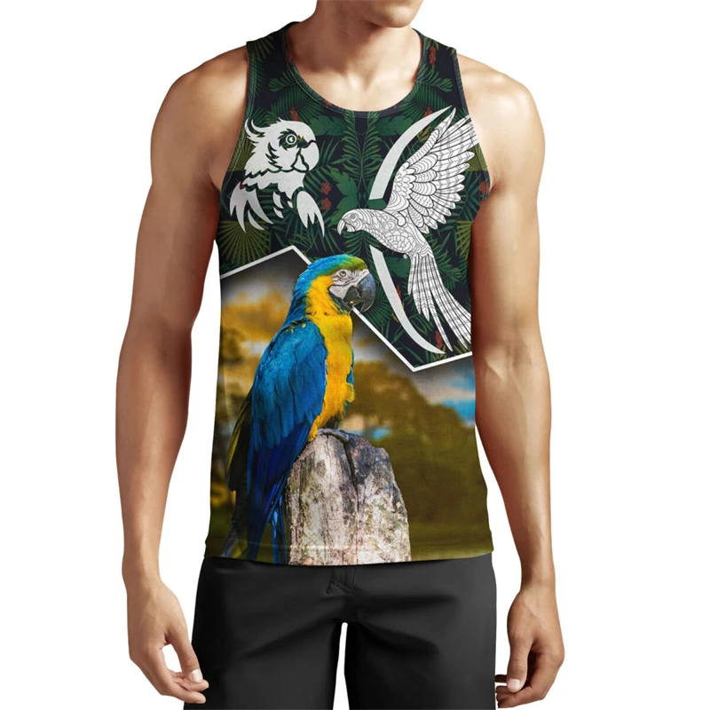 Scarlet Macaw Animel Painted Graphic Tank Top For Men 3D Print Sleeveless Pattern Top Purple Vest Tops Bodybuilding Tank Top